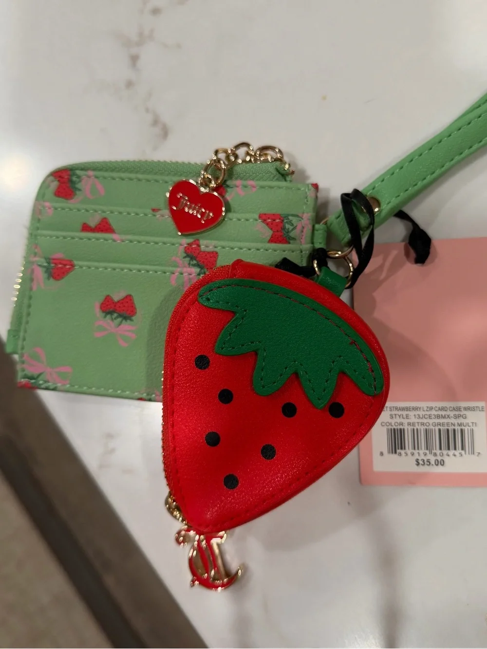 Juicy Couture Red Strawberry Coin Pouch with Mint Green Cardholder